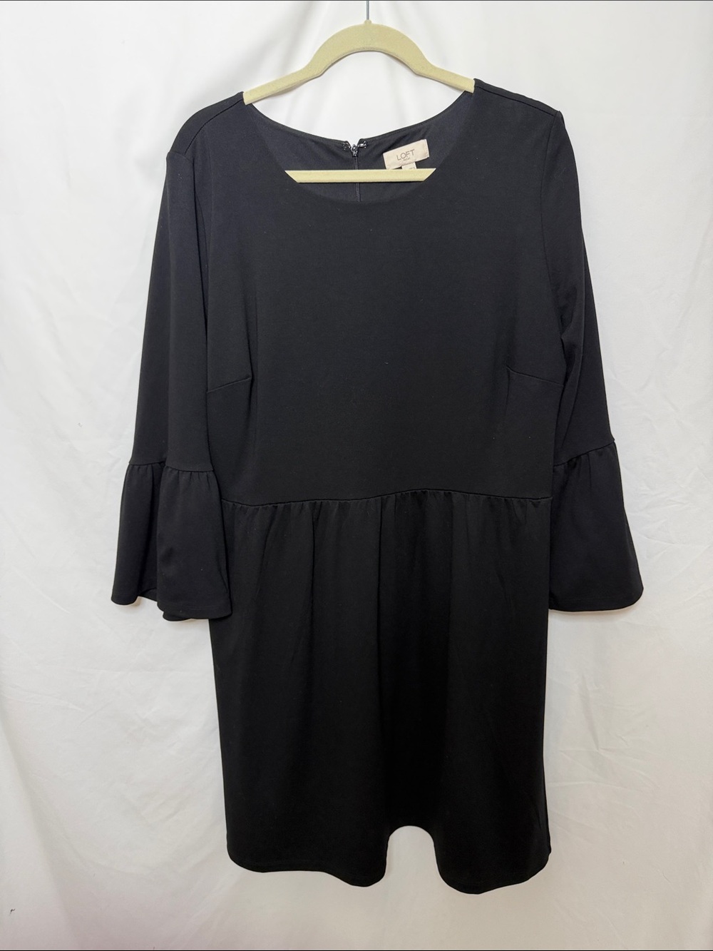 LOFT Black Long-Sleeve Ruffle Hem Shift Dress